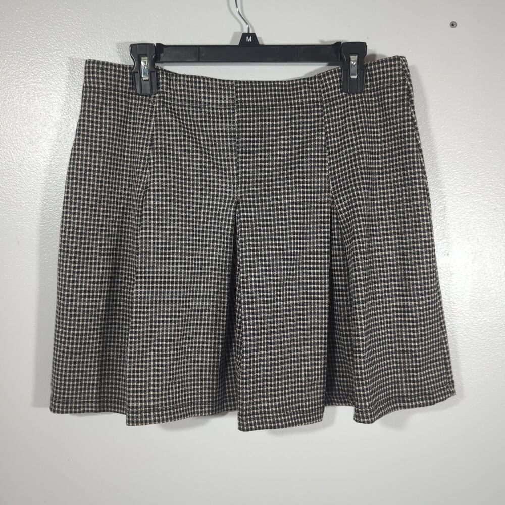 Max Studio L Dark Academia Pleated Mini Skirt Black White Checker Office Siren